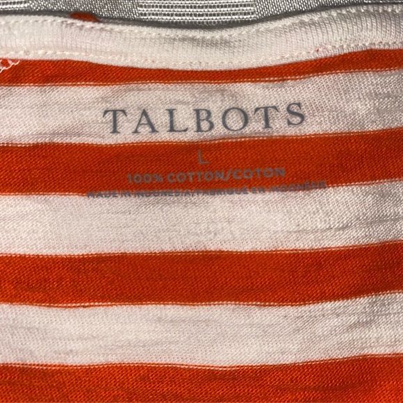 Talbots Orange & White Sz L Striped Cotton Top with pocket 3/4 Sleeves - Picture 12 of 12